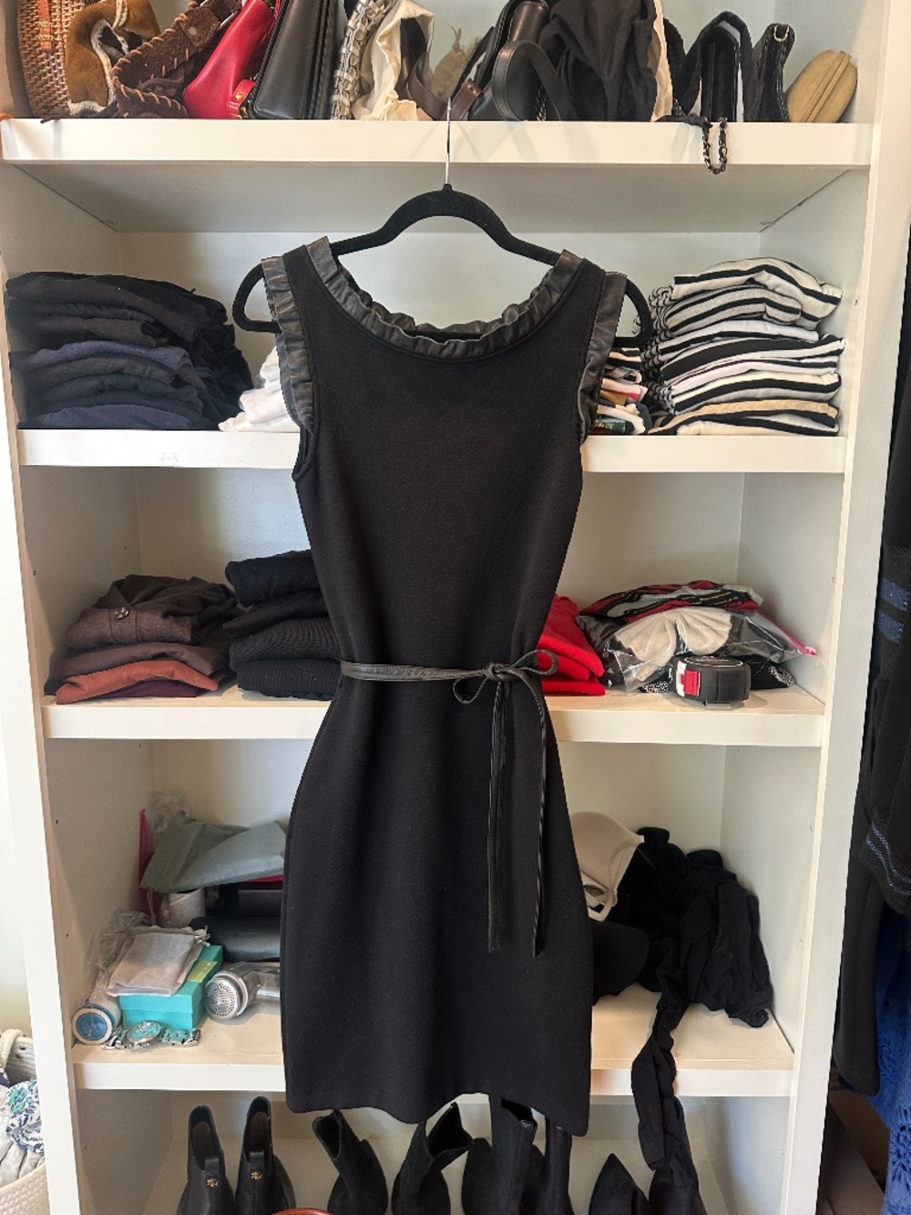 Christian Dior knit black dress with leather trim